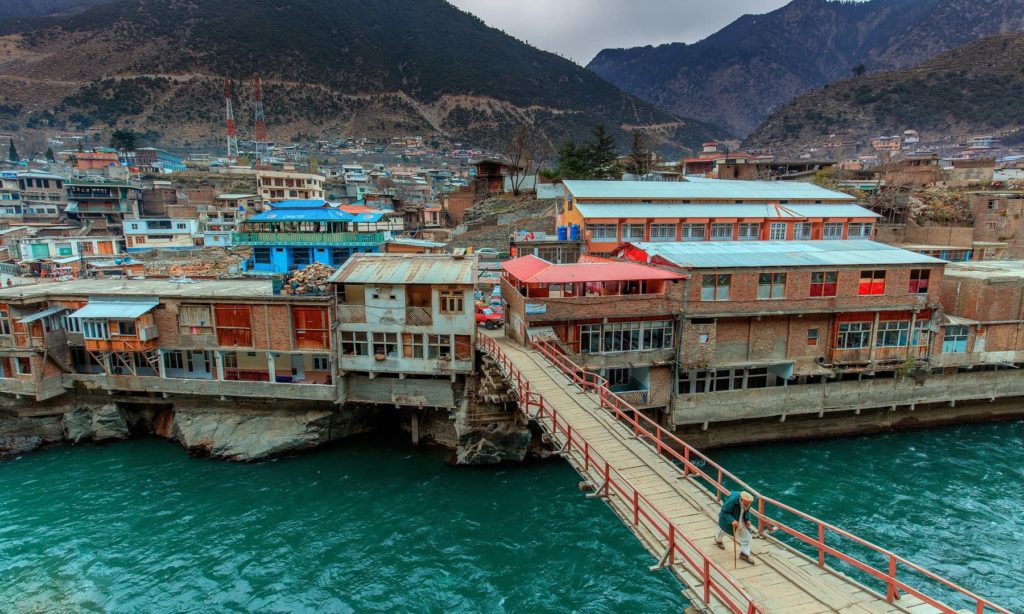 A bridge on River Swat in Bahrain valley