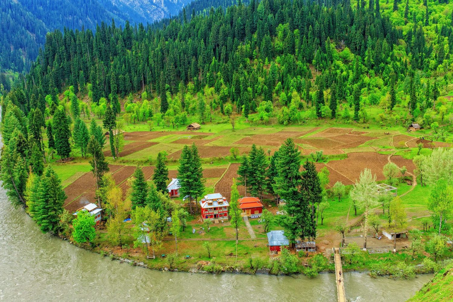 An aerial view of taobat Valley Kashmir